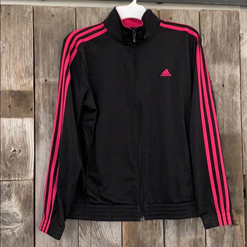 Adidas 3 stripe pink zip up